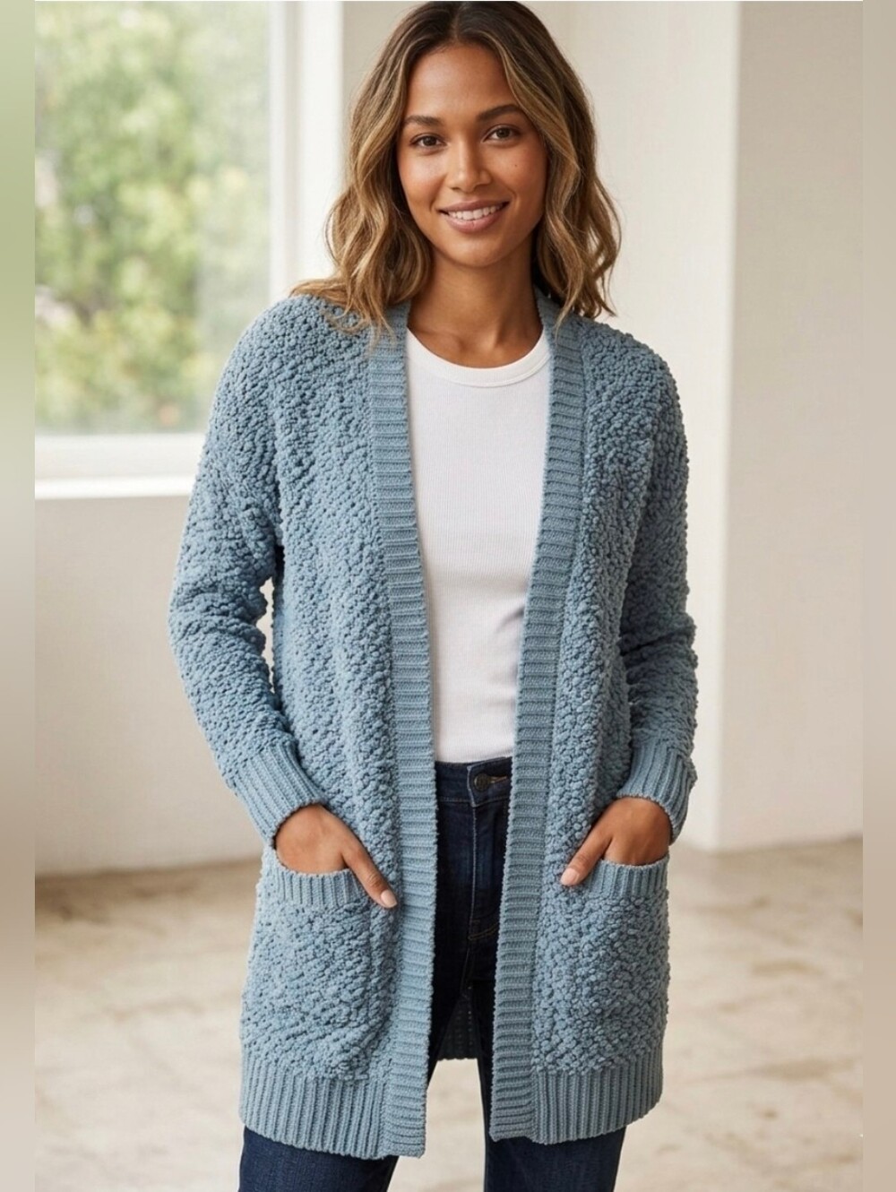 Zenana Premium Blue Cardigan Size S Small Top Sweater Cover Up Coat Knit Jacket